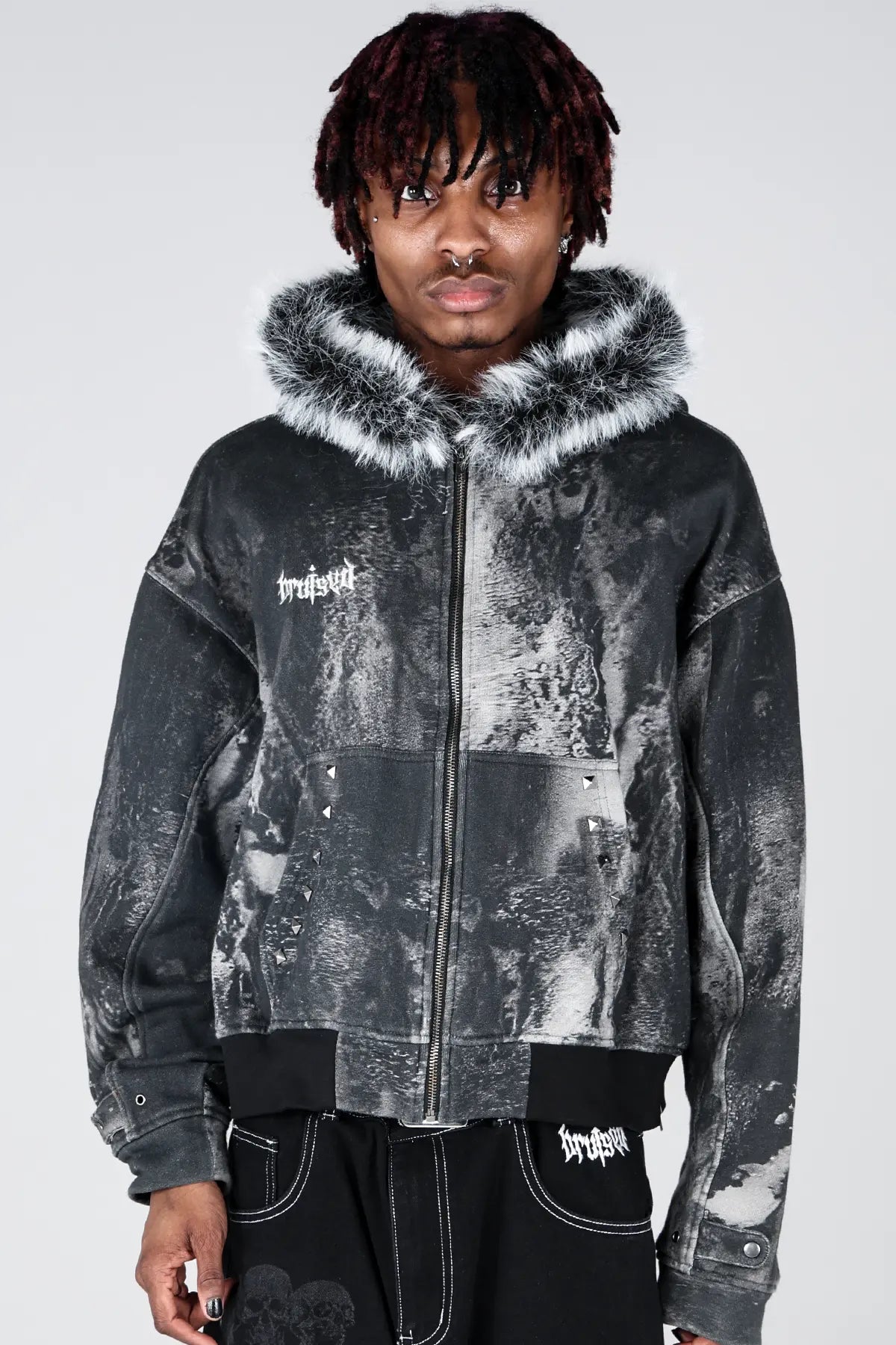 Noir Studded Zip Hoodie – BRUISED