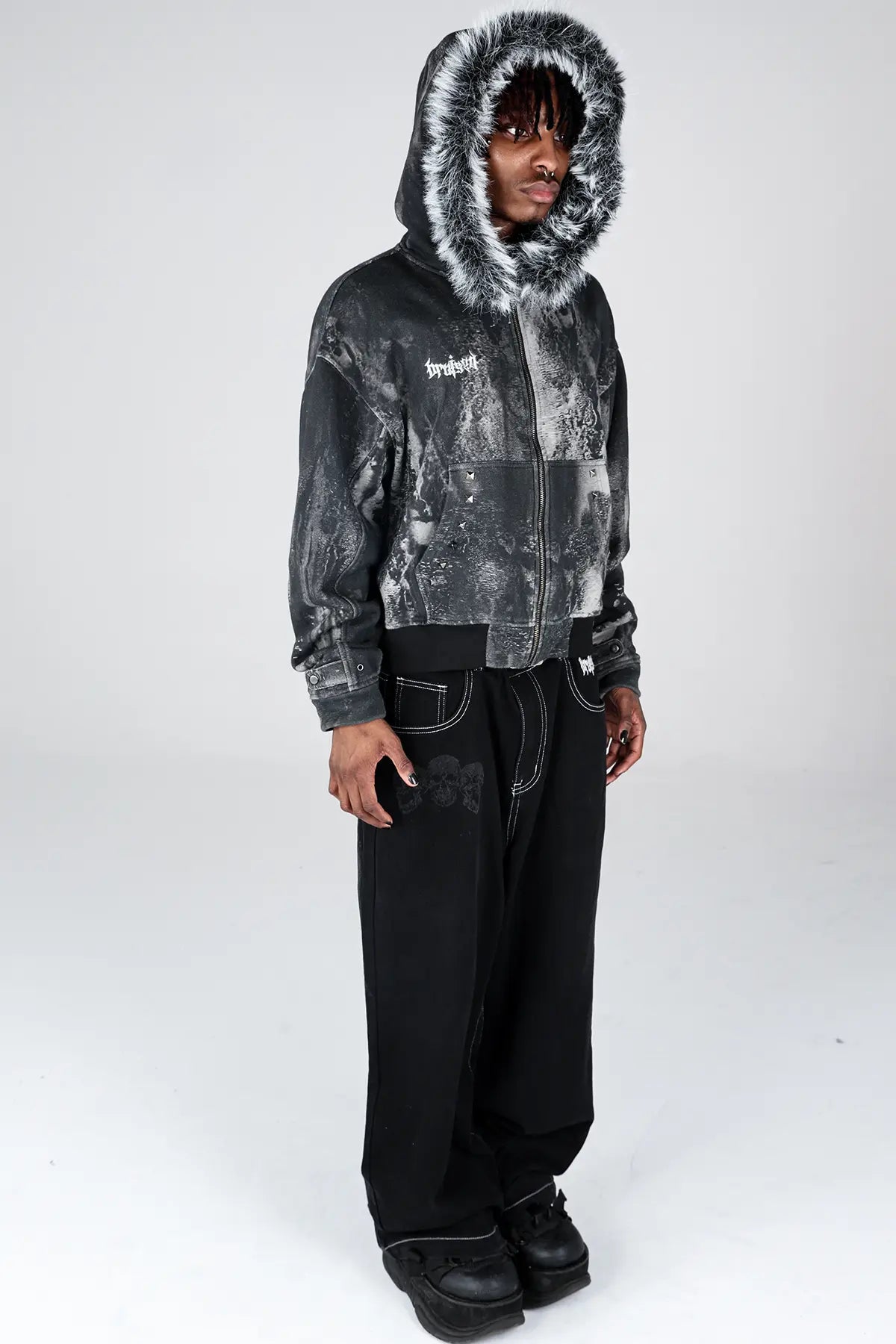 Noir Studded Zip Hoodie – BRUISED Noir Studded Zip Hoodie – BRUISED